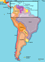 Map of South America showing location of Guyana